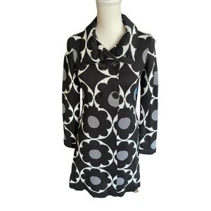 Katherine Barclay Womens Floral Double Breasted Pea Coat Collared Size XS Black